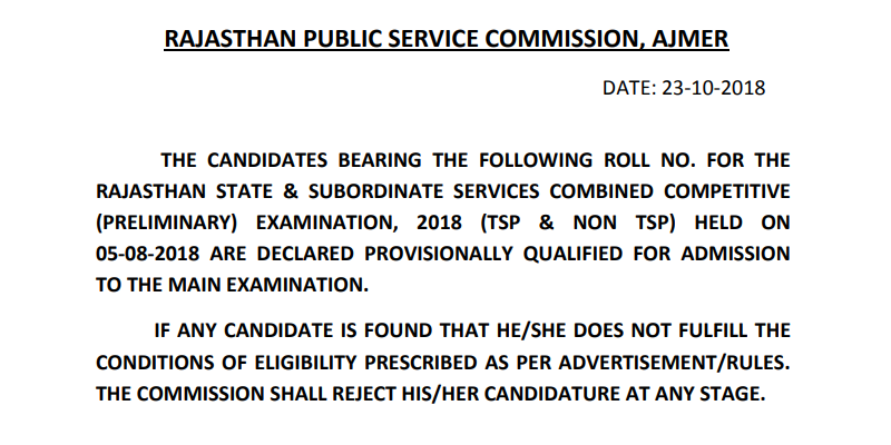 RPSC RAS Pre Result 2018